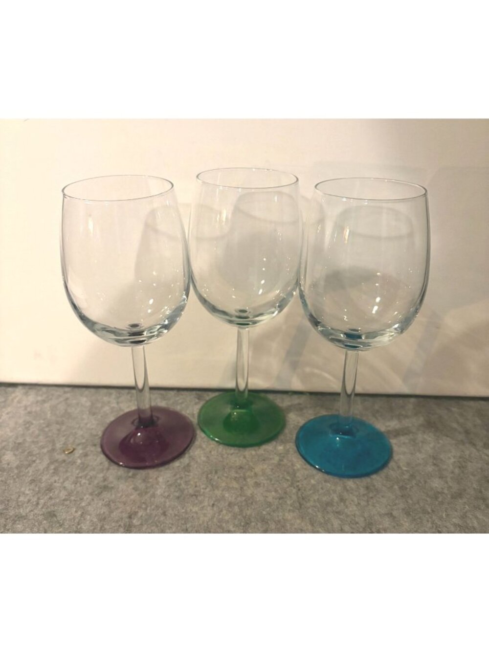 Set of 3 Wine Glasses with Different Colored Stems and Base 8"  # 3360